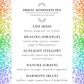 Tea menu showing ingredients for all six blends included in flight